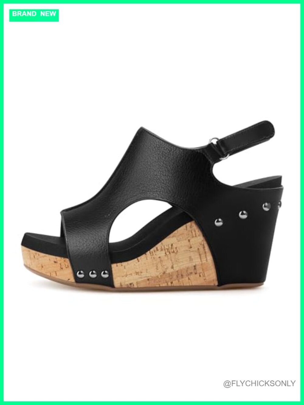 Womens 3 Inch Cork Wedge Sandals with Adjustable Ankle Strap